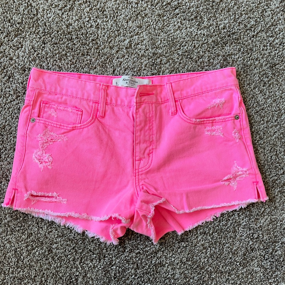 A&F pink denim shorts.